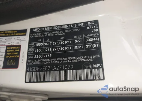 2014 Mercedes-Benz Gl 63 Amg 4Matic из США, поврежденный, VIN 4JGDF7EE7EA271079